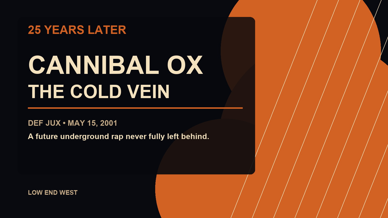 Typographic hero image for Cannibal Ox The Cold Vein 25 Years Later article